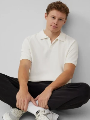 T-Shirt mit offenem Polokragen aus Strukturware QS kremowy