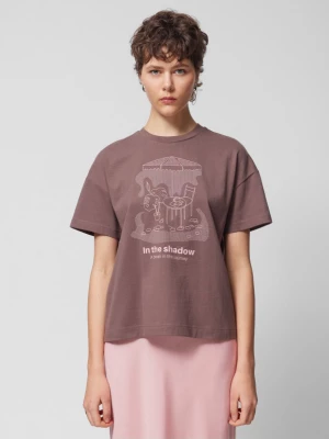 T-shirt o kroju boxy z nadrukiem damski - brązowy OUTHORN