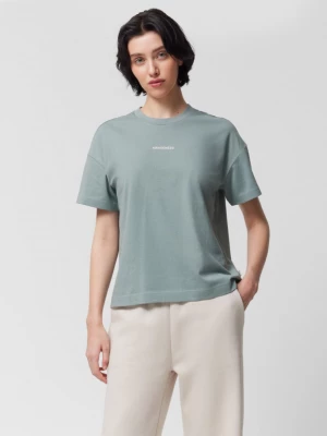 T-shirt o kroju boxy z nadrukiem damski - morski OUTHORN