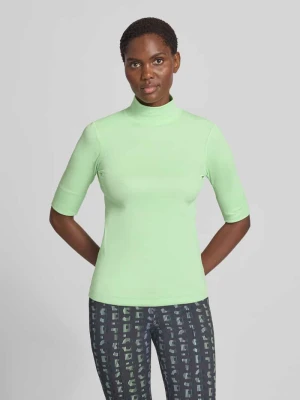 t-shirt o kroju krój slim fit z mieszanka bawełny ze stójka Marc Cain Jasnozielony