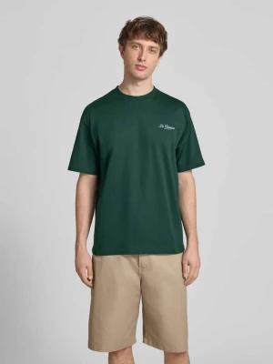 T-shirt o kroju loose fit z czystej bawełny model 'LES CLASSIQUES' Only & Sons Ciemnozielony