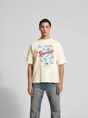T-shirt o kroju loose fit z nadrukiem z logo Dsquared2 Beżowy