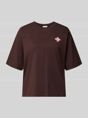 t-shirt o kroju oversized fit z czystej bawełny z wyhaftowanym logo Closed Czekoladowy