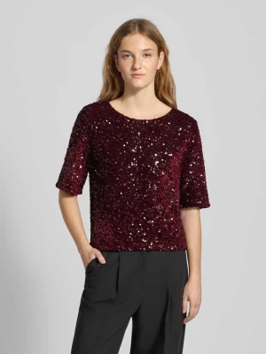 T-shirt o kroju regular fit z cekinowym obszyciem model ‘KAM’ Pieces