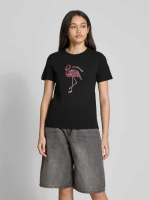 T-shirt o kroju regular fit z cekinowym obszyciem model ‘KITA’ Only