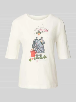 t-shirt o kroju regular fit z czystej bawełny Marc Cain Biały