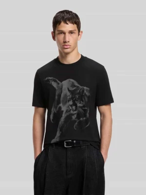 t-shirt o kroju regular fit z czystej bawełny model 'Daffilo' Hugo Czarny