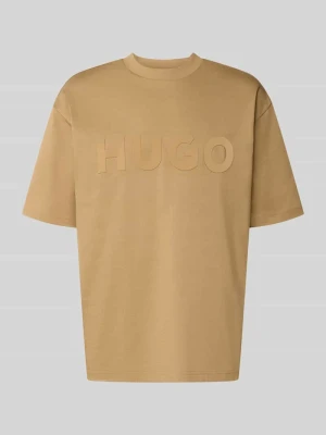 t-shirt o kroju regular fit z czystej bawełny model 'Dinkee' Hugo Beżowy