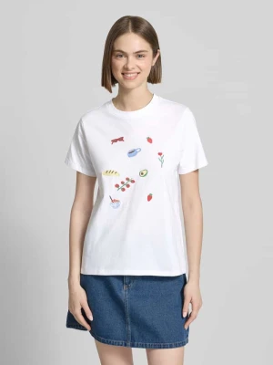 T-shirt o kroju regular fit z czystej bawełny model 'GAK' Pieces Biały
