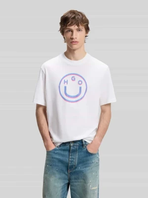t-shirt o kroju regular fit z czystej bawełny model 'NERPIENT' Hugo Biały