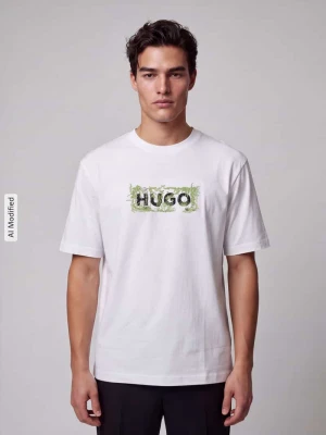 t-shirt o kroju regular fit z czystej bawełny model 'Niviotee' Hugo Biały