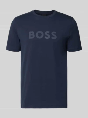 t-shirt o kroju regular fit z czystej bawełny model 'Te_Logo' Boss Granatowy