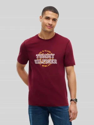 t-shirt o kroju regular fit z czystej bawełny Tommy Hilfiger Bordowy