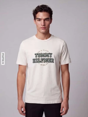 t-shirt o kroju regular fit z czystej bawełny Tommy Hilfiger Złamany biały