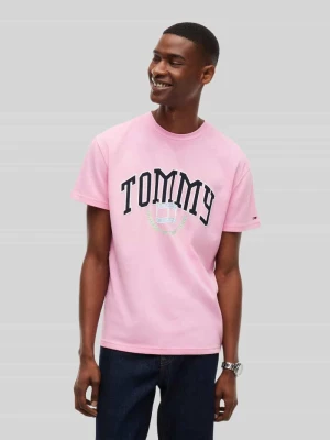 t-shirt o kroju regular fit z czystej bawełny Tommy Jeans Różowy