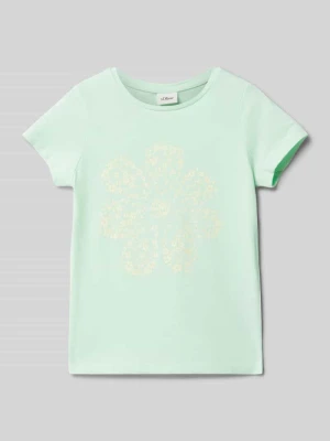 T-shirt o kroju regular fit z czystej bawełny z błyszczącym nadrukiem s.Oliver RED LABEL
