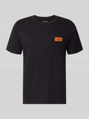 t-shirt o kroju regular fit z czystej bawełny z detal z logo Jack&Jones Czarny
