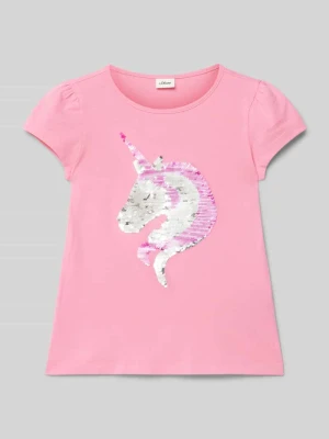 T-shirt o kroju regular fit z czystej bawełny z dwustronnymi cekinami s.Oliver RED LABEL