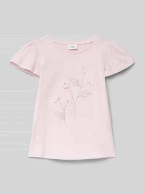 T-shirt o kroju regular fit z czystej bawełny z haftem z efektowną przędzą s.Oliver RED LABEL
