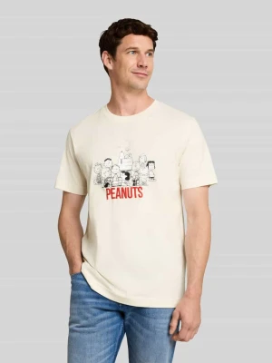 t-shirt o kroju regular fit z czystej bawełny z nadruk peanuts® Tom Tailor Biały