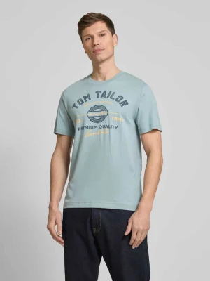 T-shirt o kroju regular fit z czystej bawełny z nadrukiem z logo Tom Tailor Jasnozielony
