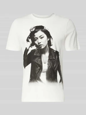t-shirt o kroju regular fit z czystej wełny escorial Antony Morato Biały