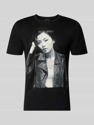 t-shirt o kroju regular fit z czystej wełny escorial Antony Morato Czarny