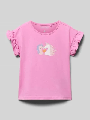 T-shirt o kroju regular fit z falbankami BLUE SEVEN