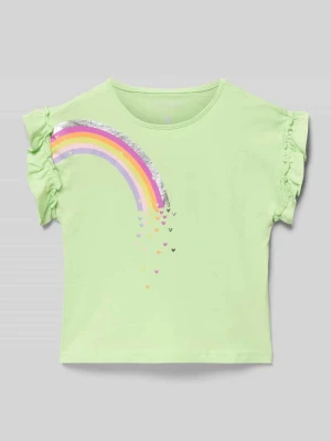 T-shirt o kroju regular fit z falbankami BLUE SEVEN