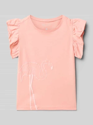 T-shirt o kroju regular fit z falbankami BLUE SEVEN