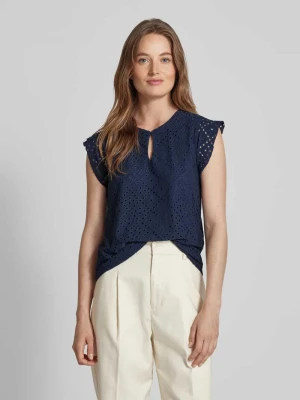 T-shirt o kroju regular fit z haftem angielskim model ‘TASSA’ Vero Moda Granatowy