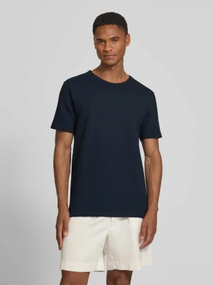 t-shirt o kroju regular fit z mieszanki bawełny model 'SANDER' Selected Granatowy