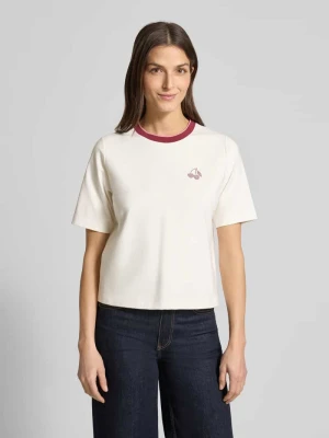 T-shirt o kroju regular fit z obszyciem kamieniami stras Marc Cain