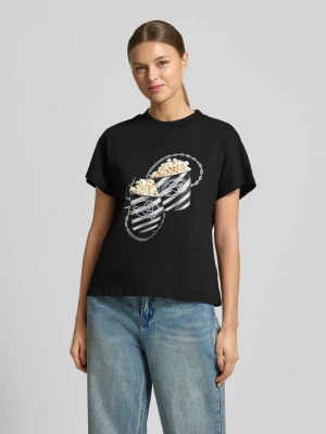 T-shirt o kroju regular fit z obszyciem ozdobnymi kamieniami model „Popcorn” Guess Czarny