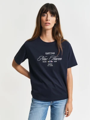 Damski granatowy bawełniany t-shirt o kroju relaxed fit GANT