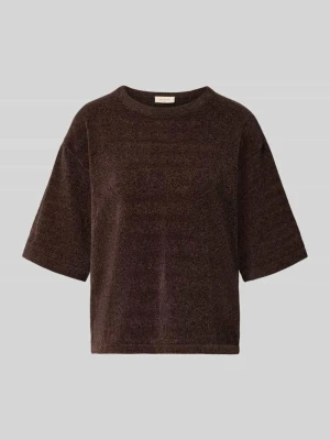 t-shirt o kroju relaxed fit w imitacji dzianiny model 'Tempo' Freequent Ciemnobrązowy