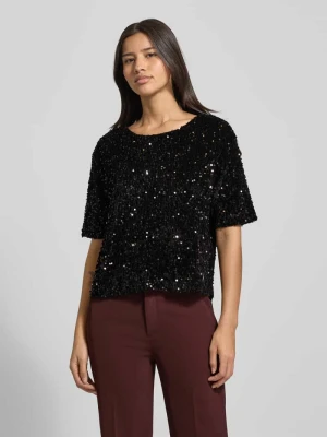 T-shirt o kroju relaxed fit z cekinowym obszyciem na całej powierzchni model ‘Cara’ BRAX