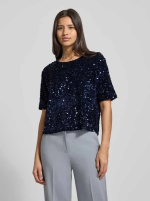 T-shirt o kroju relaxed fit z cekinowym obszyciem na całej powierzchni model ‘Cara’ BRAX