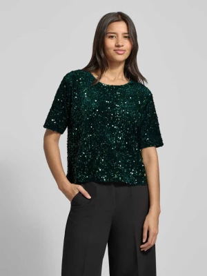 T-shirt o kroju relaxed fit z cekinowym obszyciem na całej powierzchni model ‘Cara’ BRAX