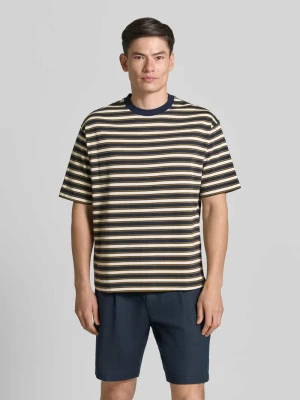 t-shirt o kroju relaxed fit z czystej bawełny model 'ASPEN 2' Selected Granatowy