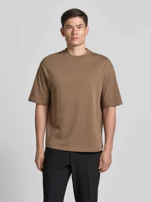 t-shirt o kroju relaxed fit z czystej bawełny model 'ASPEN' Selected Czekoladowy