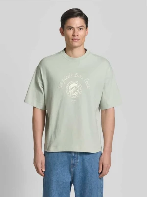 T-shirt o kroju relaxed fit z czystej bawełny model 'BOXYNORMAN GRAPHIC' Selected Miętowy