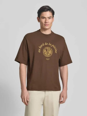 T-shirt o kroju relaxed fit z czystej bawełny model 'BOXYNORMAN GRAPHIC' Selected Ciemnobrązowy