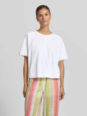t-shirt o kroju relaxed fit z okrągłym dekoltem Marc Cain Biały