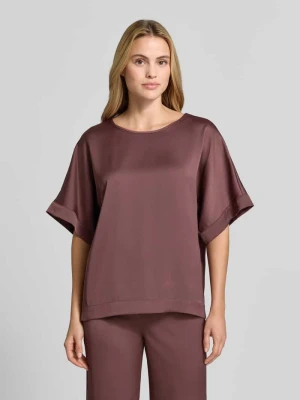 t-shirt o kroju relaxed fit z satyny Swing Ciemnobrązowy