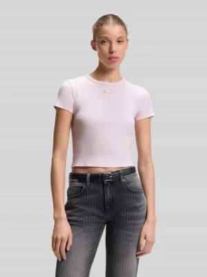t-shirt o kroju slim fit, krój krótki, z mieszanka bawełny model 'BABY TEE_B' Hugo Jasnoróżowy