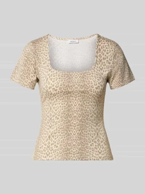 t-shirt o kroju slim fit we wzór na całej powierzchni model 'Kalina' Oh April Beżowy melanż