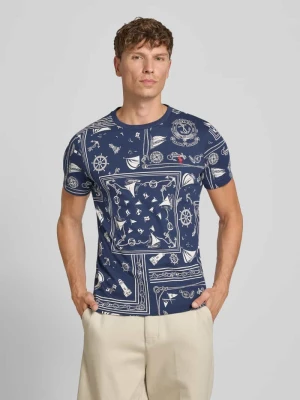 t-shirt o kroju slim fit z czystej bawełny model 'CO CN BANDANA PRINT' Polo Ralph Lauren Ciemnoniebieski