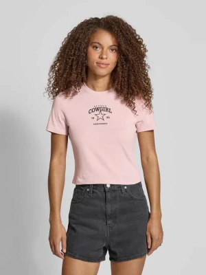 T-shirt o kroju slim fit z czystej bawełny model ‘KARINA’ Only