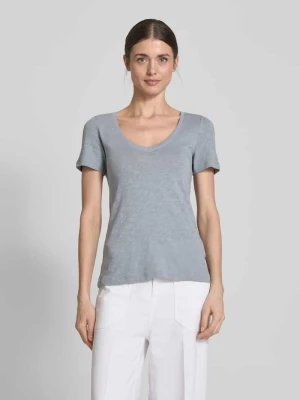 T-shirt o kroju slim fit z czystej bawełny z dekoltem w serek Marc O'Polo
